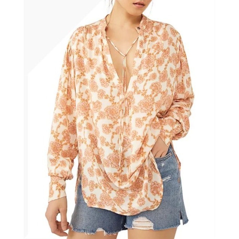 Free People Mia Floral Print Tunic in‎ Ivory Print Size S